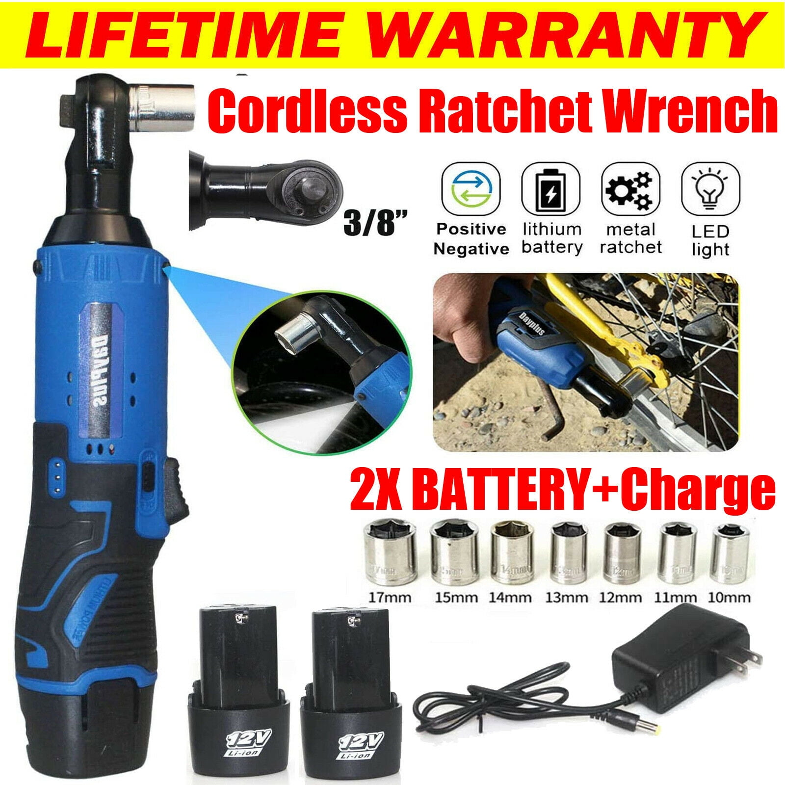 3/8" 65N.m Cordless Electric Ratchet Wrench 12V Power Electric Ratchet Tool USA 
