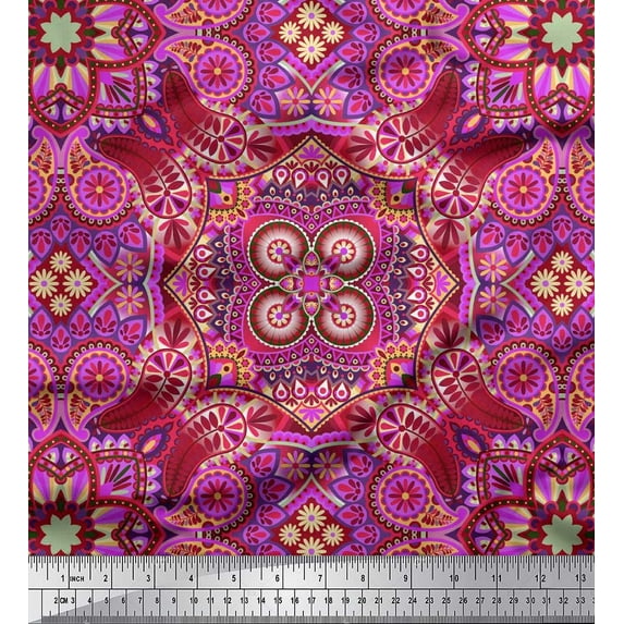 Soimoi Modal Satin Fabric Paisley & Mandala Decorative Print Fabric by The Yard 42 Inch Wide