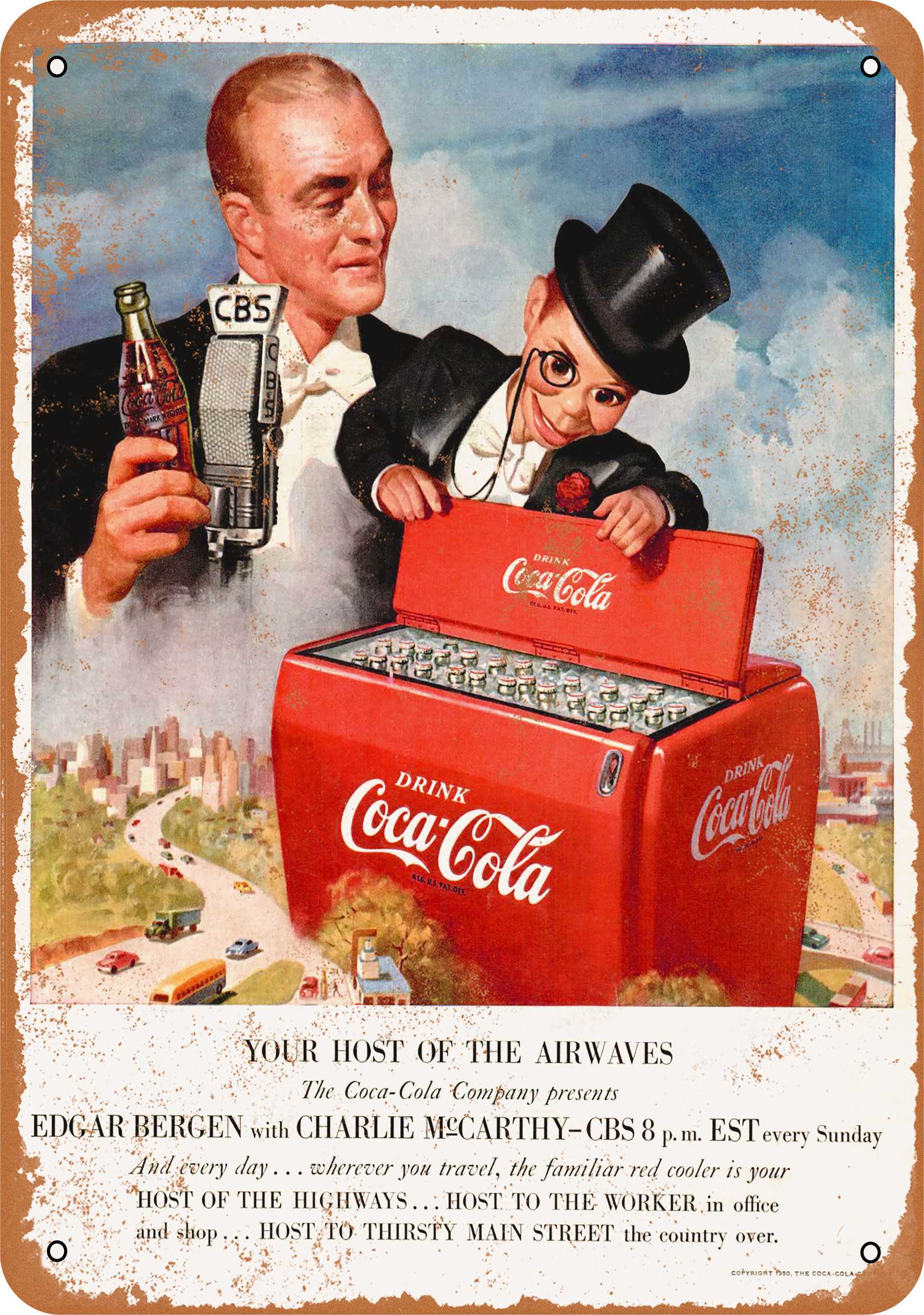 9 x 12 METAL SIGN - 1950 Charlie McCarthy Edgar Bergen Coke