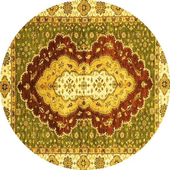 Ahgly Company Indoor Round Abstract Yellow Modern Area Rugs, 3' Round