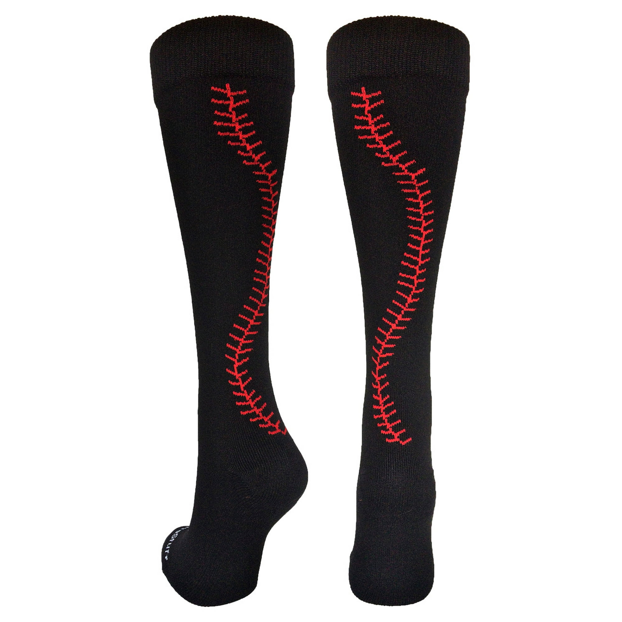 Softball Socks with Stitches Over the Calf (Neon Yellow/Red, Medium) 