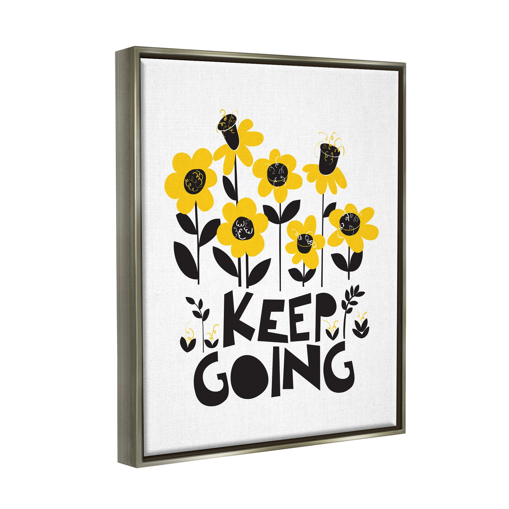 Stupell Industries Keep Going Yellow Flowers Botanical & Floral Painting Gray Floater Framed Art Print Wall Art, 25 x 31