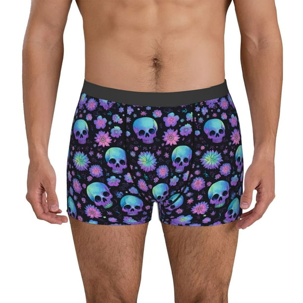 Fotbe purple Skull flower Calzoncillos Tipo Boxer con Bolsa de Soporte Total para Hombre, X-Temp Fresco, Transpirable y de Secado Rápido-X-Large