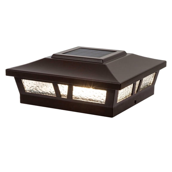 Classy Caps Oxford Solar Post Cap - Fits 6"x6", 5.5"x5.5", and 5"x5" Posts - Brown Aluminum