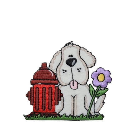 - Puppy Dog with Fire Hydrant Iron on Embroidered Patch