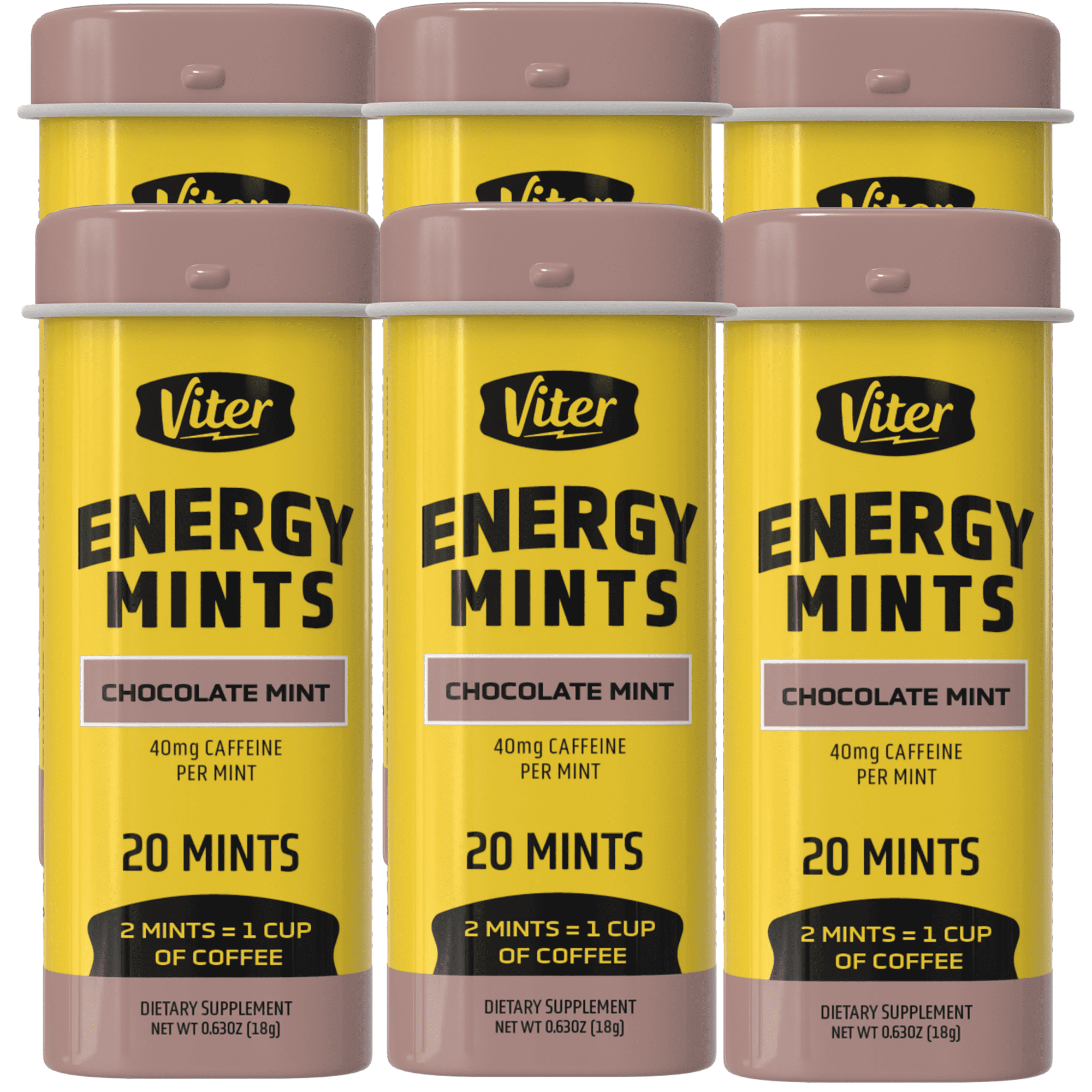 Viter Energy Mints 40mg Caffeine & B Vitamins, Chocolate Mint - 120 Count (6 Pack)