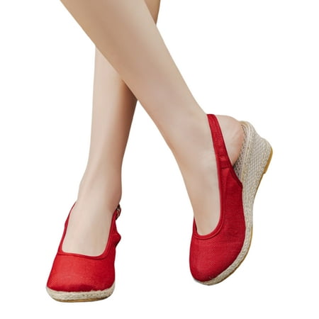 

Ymiytan Ladies Wedge Sandals Ankle Strap Platform Sandal Mid Heel Espadrilles Summer Lightweight Anti Slip Buckle Walking Shoes Red 4.5