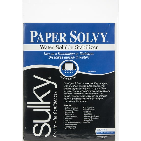 Sulky Paper Solvy 8.5" Water-Soluble Stabilizer, 11" Pre-cut