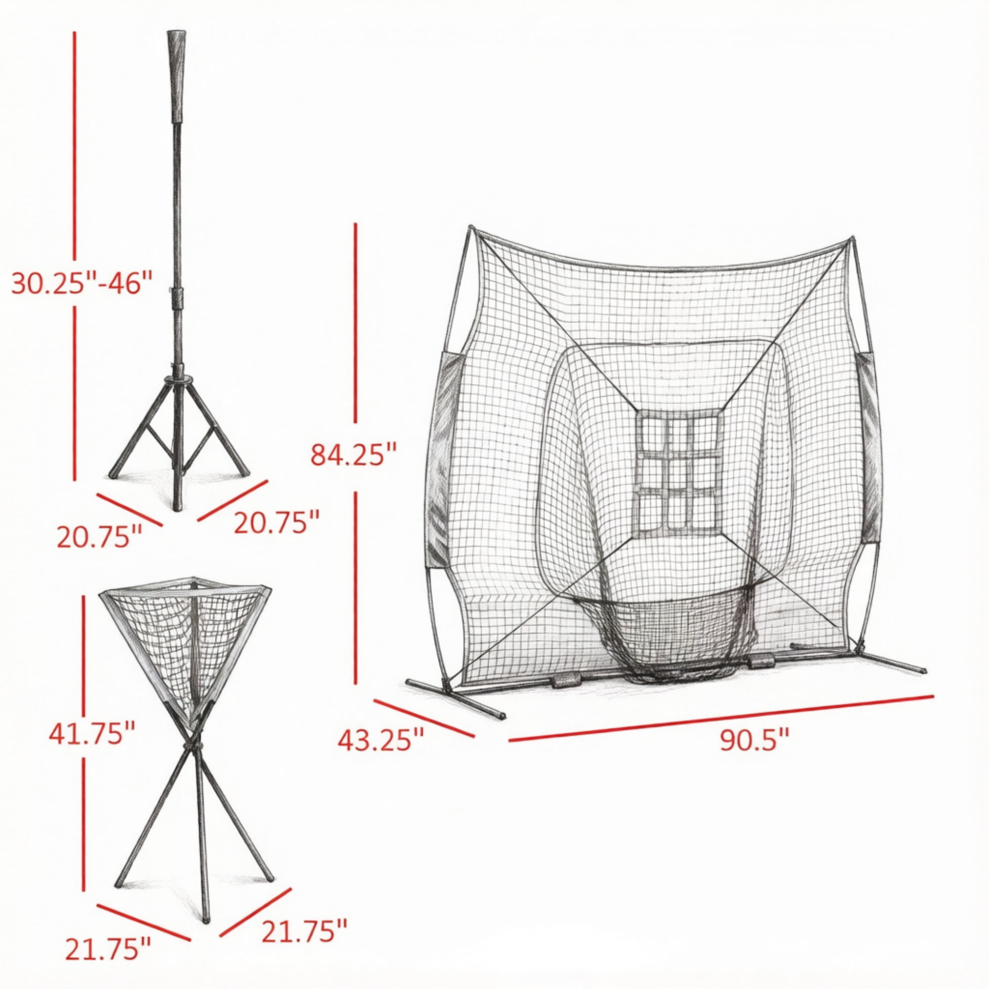Baseball Hitting Net Set with Adjustable Batting Tee, 120-Ball Caddy & 12 Baseballs, Portable Steel Frame Softball Practice Net with Carry Bag for Backyard Training