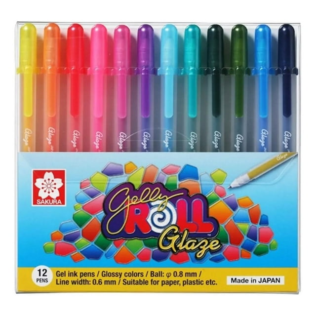 Kit Con 12 Plumas De Gel Sakura Gelly Roll Glaze Efecto 3d multicolor SIN TAMAÑO