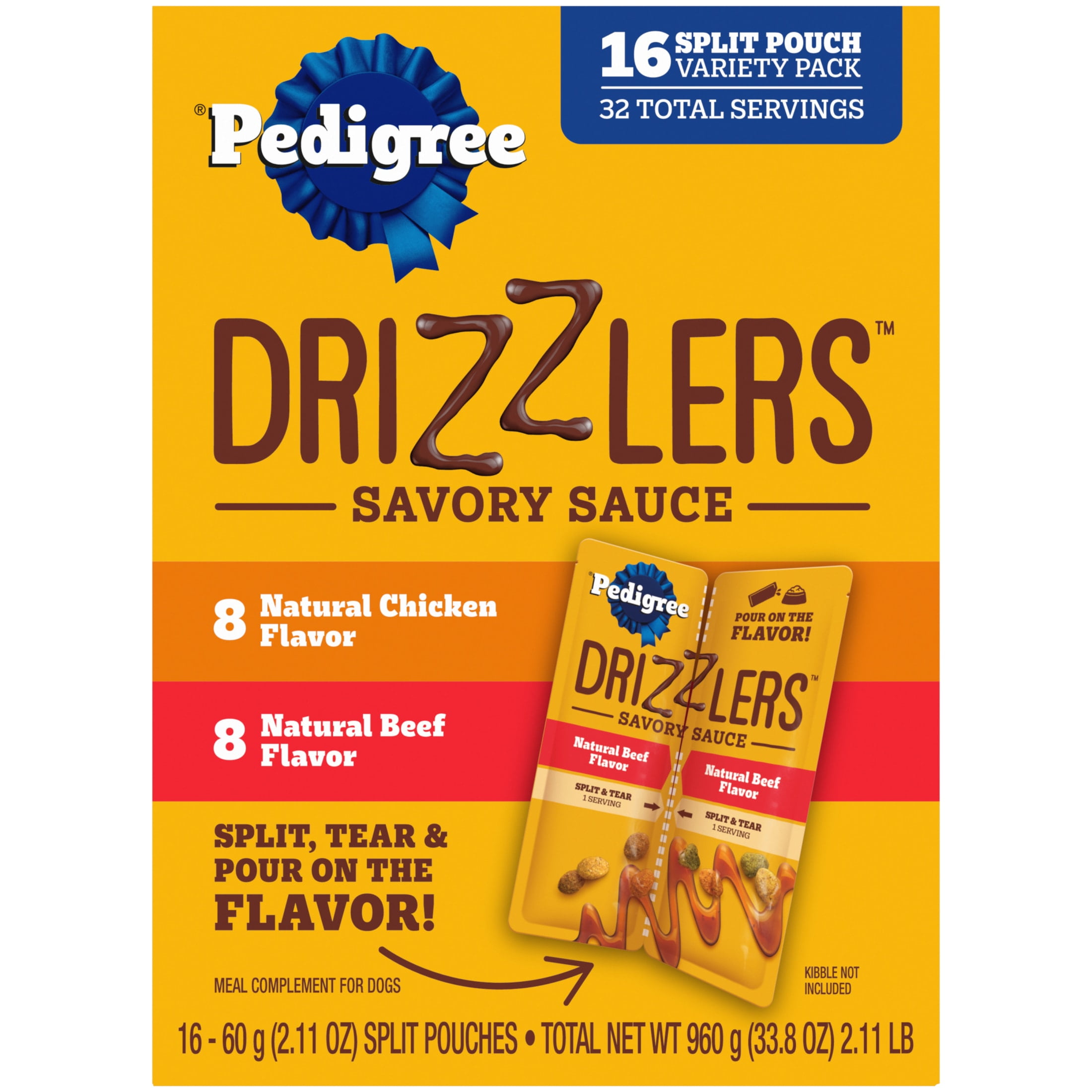 (2 pack) Pedigree Drizzlers Savory Sauce Multipack, 60g Twin Pouch, Pack of 2 (32 Pouches, 64 Servings)