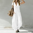 thumbnail image 6 of hoksml Women's V-Neck Short Sleeve Jumpsuit, Casual Button Front Wide Leg Overalls with Pockets, 6 of 7