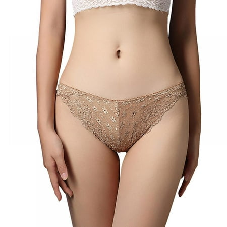 

Ladies Fashion New Sexy Solid Color Lace Openwork Elastic Perspective Briefs