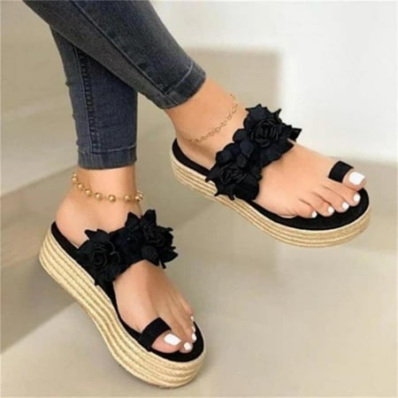 

XIAOFFENN Women Platform Sandals Casual Flower Slip On Platform Ladies Beach Wedge Shoes
