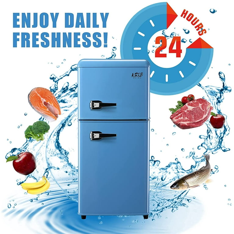 KRIB BLING 3.5 Cu.ft Compact Refrigerator, Mini Fridge with Freezer, Retro  Design Small Drink Chiller with 2 Door Adjustable Mechanical Thermostat for  Home, Office, Dorm or RV, Blue (FL-BLUE)