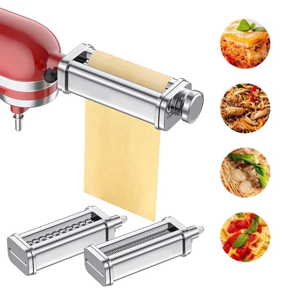 3-Piece Pasta Attachment for KitchenAid Stand Mixer, Stainless Steel Roller and Cutter Set by TOCOKEID