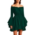 thumbnail image 2 of LEKWK Renaissance Dress Women Off Shoulder Tie Front Vintage Peasant Mini Dress Ruffled Hem Medieval Dress Halloween Victorian Dress, 2 of 4