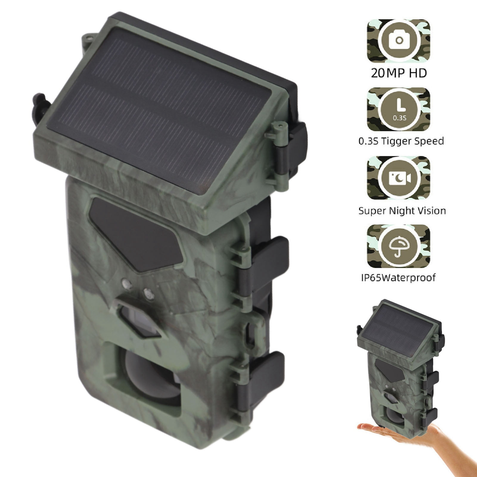 Trail Camera IR Night Vision Waterproof HD Solar Powered Deer for Outdoor Wildlife Monitoring