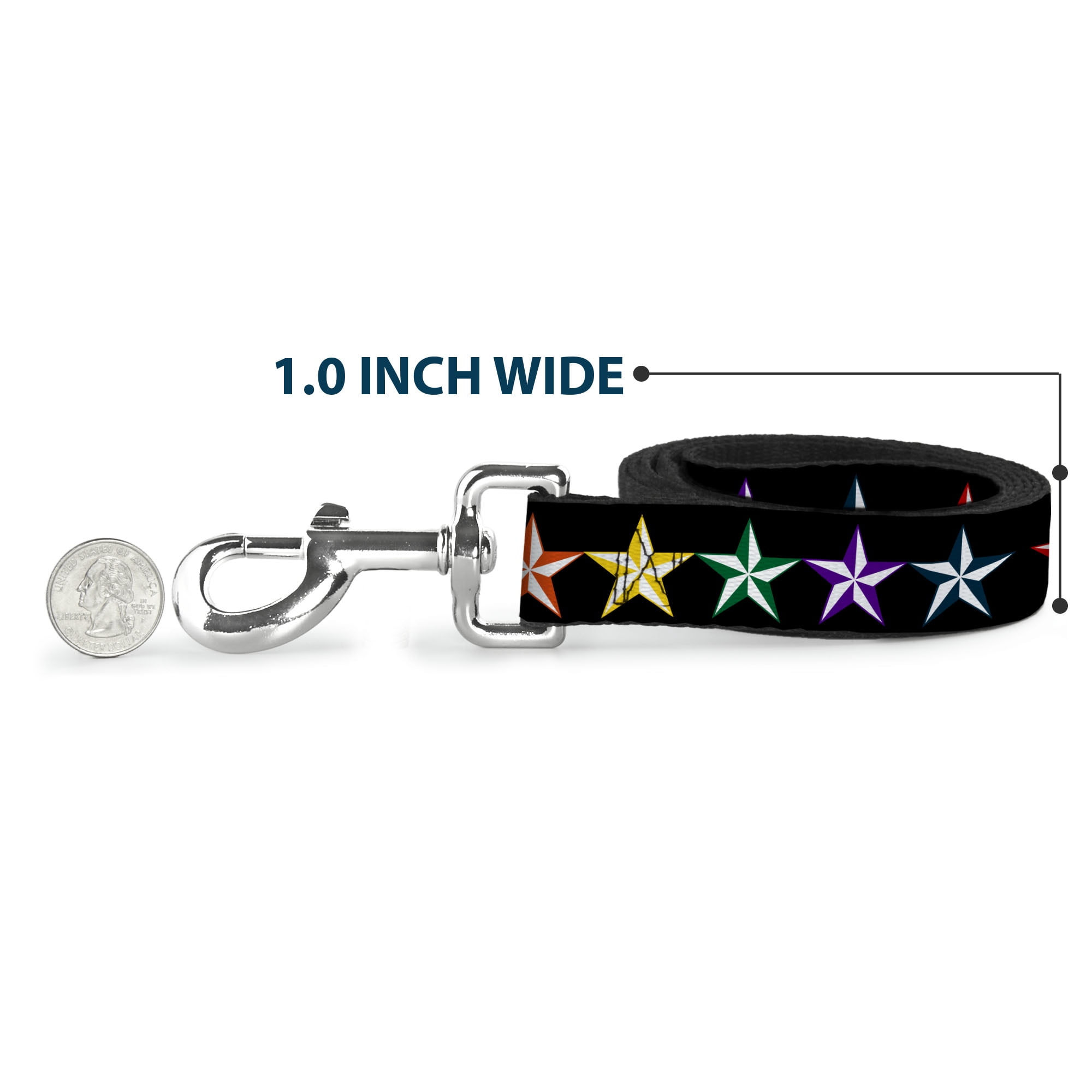 Buckle-Down Pet Leash, Dog Leash, Nautical Star Black Multi Color, 6 Feet Long 1.0 Inch Wide