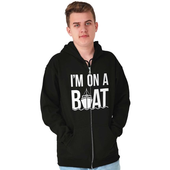 Funny I'm On a Boat Fishing Joke Unisex Fleece Graphic Zip Up Hoodie Brisco Brands 2X