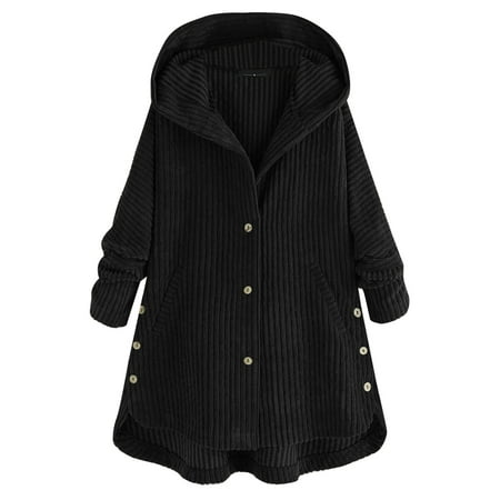 

NEGJ Ladies Thickened Overcoat Solid Color Button Down Winter Lined Hoodie Sweatshirt Outwear Jacket with Side Pocket Womens Fall Coats And Jackets plus Size Maternity Jacket