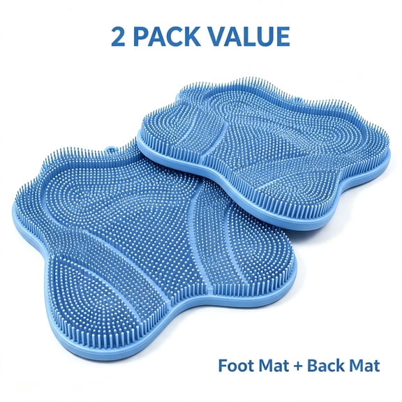 CHICAURA TPE Rubber Butterfly Shower Foot Scrubber Mat and Back Scrubber, 2 Pack, 11.8 in x 11 in, Blue