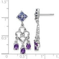 thumbnail image 3 of White Sterling Silver Earring Drop & Dangle Women'S Amethyst Oval Purple Iolite Round Diamond 28 mm 12, 3 of 3