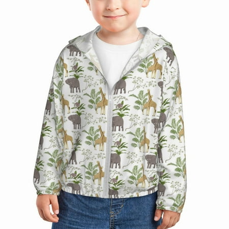 

Gaeub Jungle Animal Print Athletic Sun Protection Hoodie for Kids Long Sleeve Outdoor UV Shirt Running Fishing Top for Boys Girls-18 Months