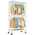 thumbnail image 2 of Clothes Rack, Heavy Duty Clothing Rack for Hanging Clothes, Clothing Rack with Wheels, Adjustable Metal Garment Rack, 15.7" D x 35.5" W x 79" H, White, 2 of 8
