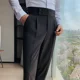 thumbnail image 3 of Pantalones de hombre color café Nadir, pantalones casuales de negocios con botones de París, de un solo pliegue, que suavizan tu silueta, 3 of 4