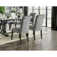 thumbnail image 3 of Contemporary 7pc Dining Set Rect Dining Table 6x Side Chairs Gray Fabric Button Tufted Scroll Back Chair Dining Room Solid wood, 3 of 9