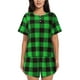 thumbnail image 1 of Balery Buffalo Plaid Green Black Conjunto de Pijama para Mujer con Estampado, Dos Piezas de Manga Corta y Shorts, Ropa de Dormir Suave con Cuello Redondo y Bolsillos-XX-Large, 1 of 6