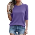 thumbnail image 5 of LEKODE Women's Pullover Top Crew Neck Half Sleeve Summer Tee Tops Cotton Top Knit Tops Lazy and Relaxed Gauze Blouses Tops Breathable Shirts Business Casual Outfits for Women Purple XL, 5 of 9