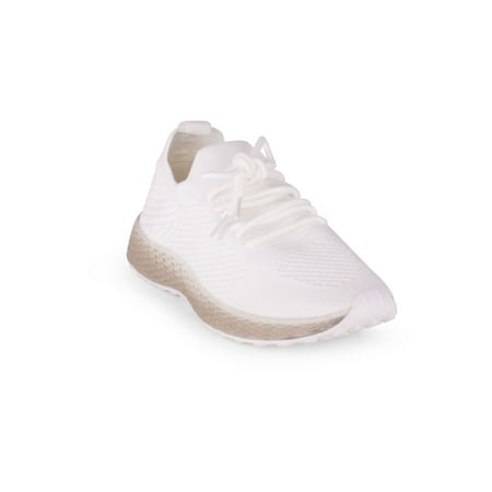 

WANTED Womens White Perforated Pull Tag Breathable Cushioned Stretch Speed Round Toe Wedge Lace-Up Athletic Running Shoes 8