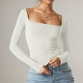 thumbnail image 2 of Women's Sexy Long Sleeve Crop Top Square Neck Basic Slim Fit T Shirt, 2 of 5