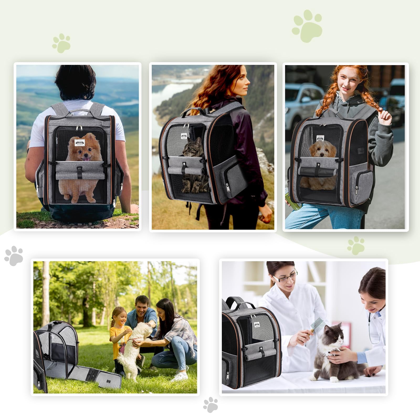 LEKE - Large Cat Backpack Carrier Expandable Pet Carrier Backpack for Small Dogs Medium Cats Fit Up to 18 Lbs, Dog Backpack Carrier, Foldable Puppy Backpack Carrier for Travel, Hiking,Grey