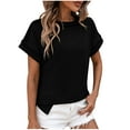 thumbnail image 2 of Tawop Women Shirts Womens T Shirts Round Neck Short Sleeve Solid Loose Summer Black L(Us:8), 2 of 6