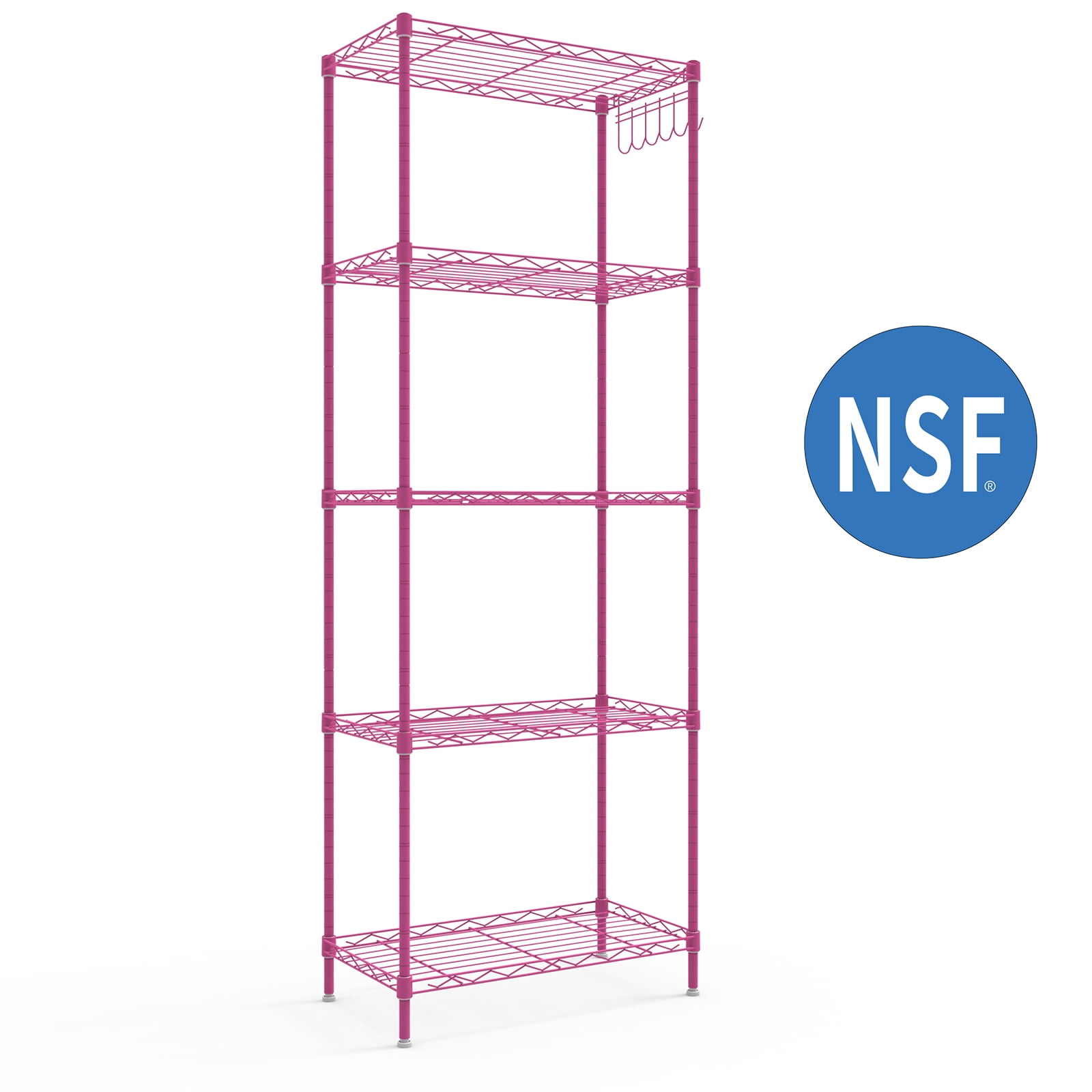 Ktaxon 5 Tier Layer 59"x21"x11.5" Storage Rack, Wire Shelving Adjustable Steel Storage Rack Organizer Kitchen, Barbie Pink