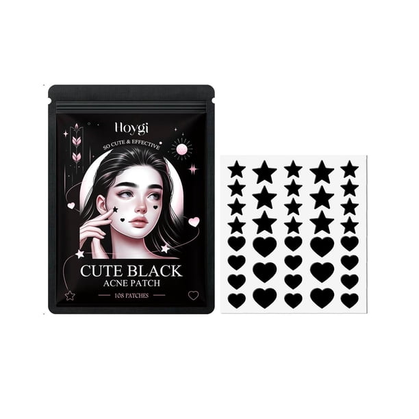 Buy 2 Get 3 Hoqi Cute Black Acne Patch - 108 Patches, Star and Heart Shapes, Effective Spot Treatment