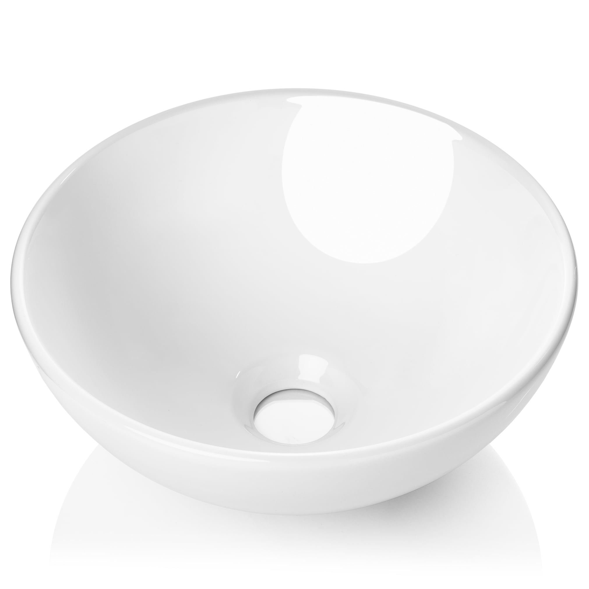 Miligor 11" Round White Ceramic Vessel Sink - Modern Above Counter Bathroom Vanity Bowl