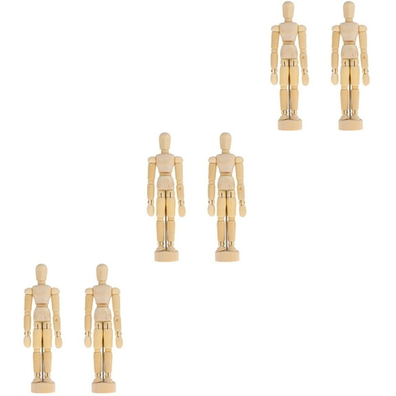 6 Pcs Wooden Figure Model Mannequin Manikins for Artists Sketch Charcoal Home Office Desk Decoration (4.5Inches 11.4cm   5.5Inches 14cm)