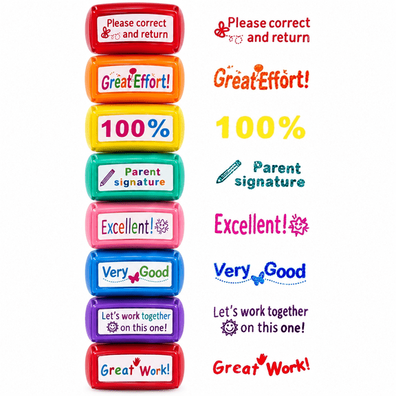 Teacher Stamps for Classroom Grading Parent Signature Self-Inking Stamp Set for Teachers Appreciation Gifts for Women with Motivational Encouraging Back to School Homeschool & Teacher Supplies (8Pcs)