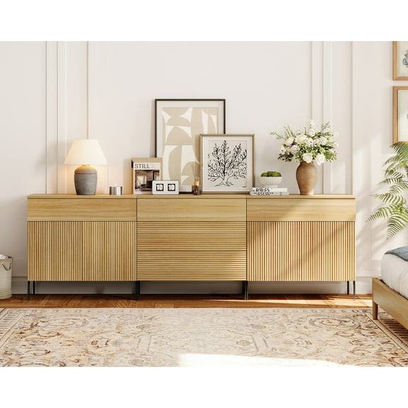 94.5" Modern Reeded 5-Drawer Dresser Set for Bedroom, Minimalist Chest of Drawers with Storage, Wooden Dresser for Living Room, Bedroom, Entryway