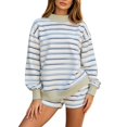 thumbnail image 2 of VOUZZA Womens Mock Neck Sweatshirt Striped 2 Piece Matching Set Long Sleeve Drop Shoulder Top And Shorts Ribbed Trim Relaxed Lounge Outfit, 2 of 6