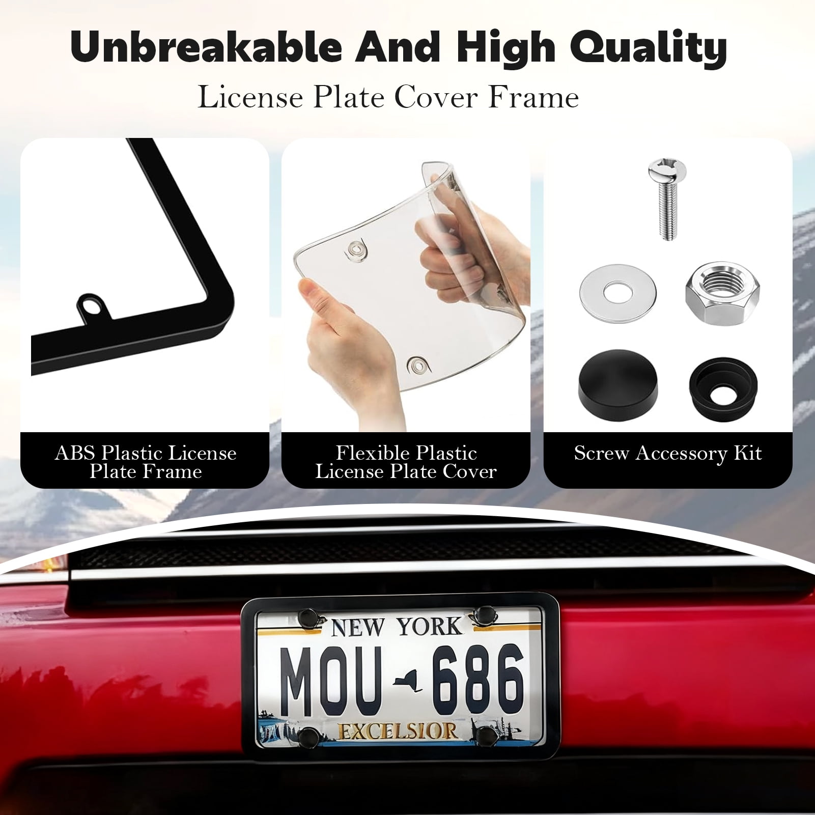 Amaopus 2 Pcs Clear License Plate Covers and Frames, Car License Plates Shields Holder Fits Any Standard US Plates with Screws Caps, Rust-Proof Clear Holder, Universal Car Accessories (Transparent)