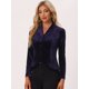 thumbnail image 3 of Blazer con solapa con muescas para mujer, manga larga, para oficina, negocios, con botones, de terciopelo Morado Oscuro L, 3 of 6