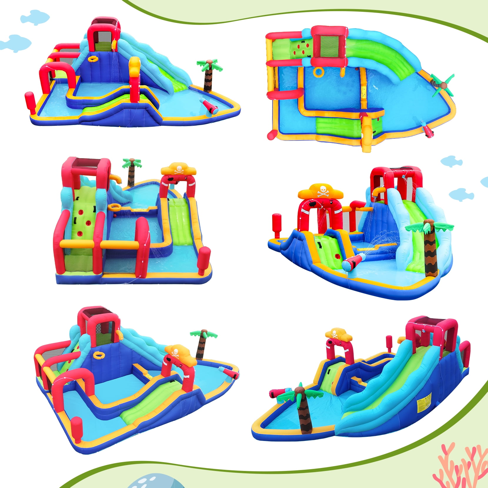 Neche Large 11-in-1 Inflatable Water Slide Bounce House, 222"x135"x82", 450W Blower, holds up to 5 Kids 3-8, Max Weight 495lbs, Indoor & Outdoor Use