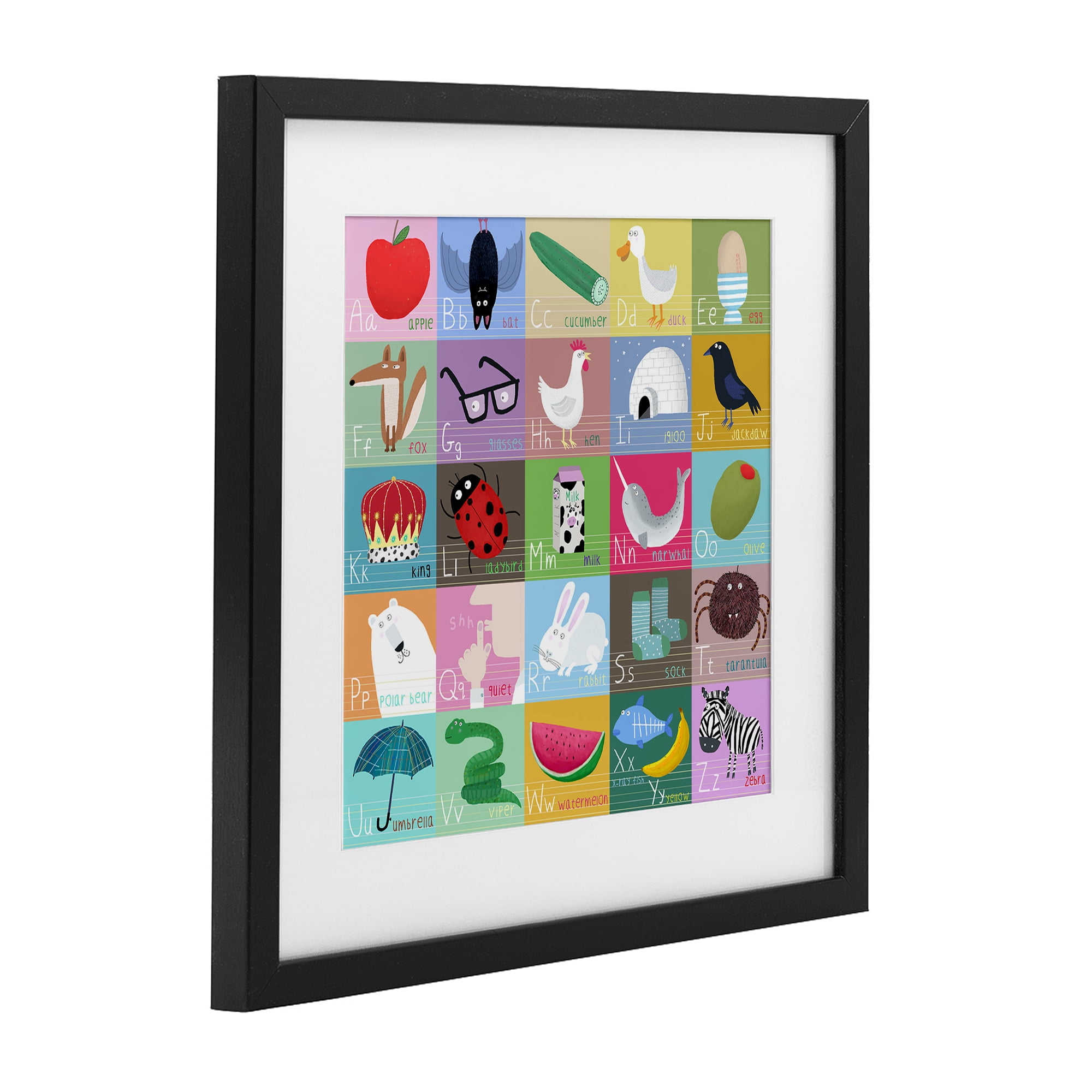 Stupell Industries Alphabet Learning First Words Black Framed Print Under Glass, design by Carla Daly