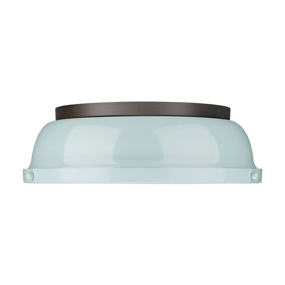 Yep by Golden Lighting Duncan 2-light Flush Mount in Rubbed Bronze and Seafoam shade