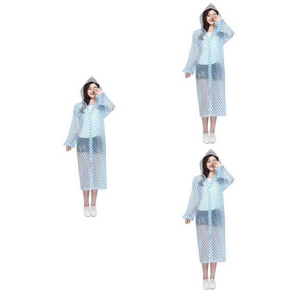Worgeous 3pcs Transparent Wave Point Raincoat Adult Waterproof Hood Poncho Rain Coat Unisex Portable Clear Rain Poncho Rainwear for Adults Men Women (Blue)